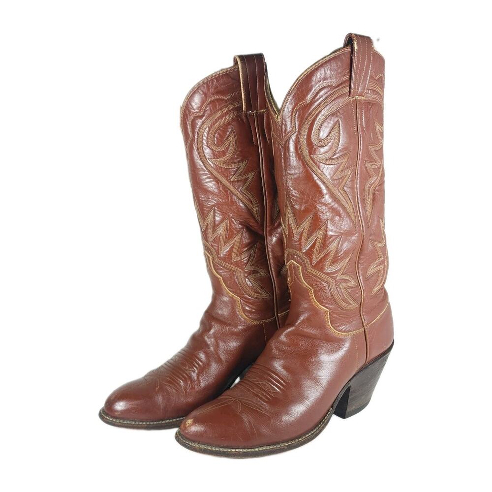M.L.Leddy San Angelo Vtg Women's US 8,5? Brown Leather Handmade Western Boots